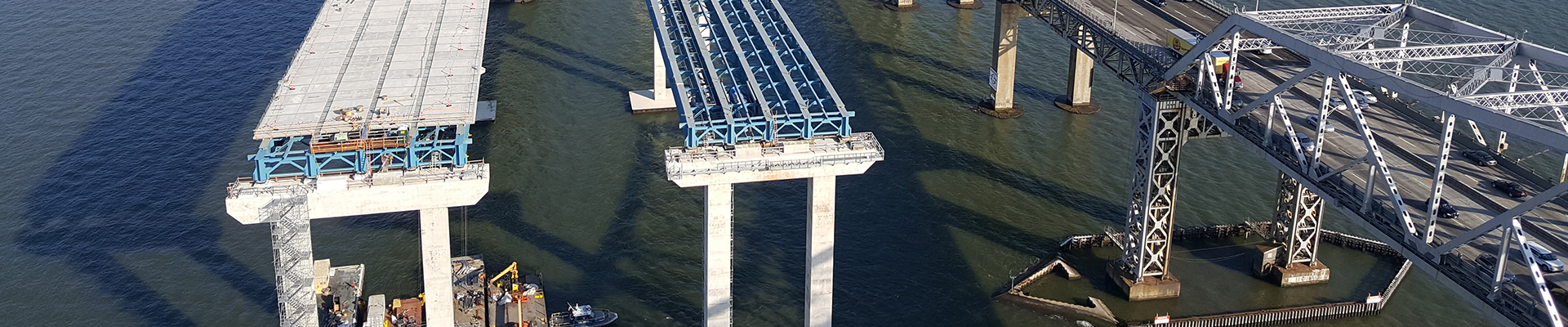 Aerial view of work being done on a bridge